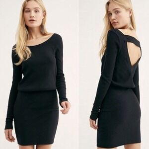 Free People FP Beach Black Dress Mini Bodycon Open Back Sexy Long Sleeve Small